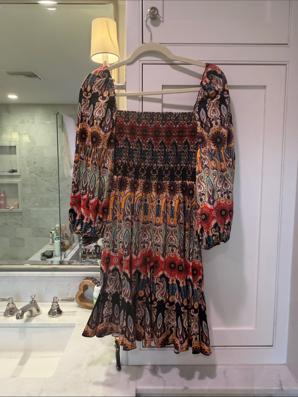 Alice + Olivia Multi-Color Paisley Smocked Mini Dress